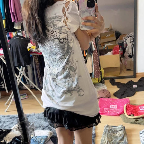 Damen Elegantes T-Shirt mit dekorativen Schnürdetails R&B