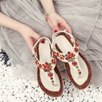 Damen Zehentrenner-Sandalen mit buntem Schmuckdesign R&B
