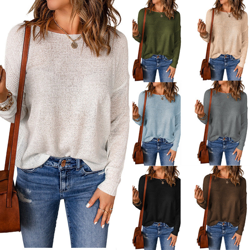 Damen lässiger Feinstrickpullover mit weitem Schnitt und langen Ärmeln
