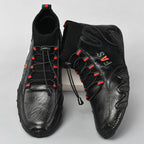 Damen Sportliche Leder Sneakers mit hohem Schaft und elastischer Schnürung R&B