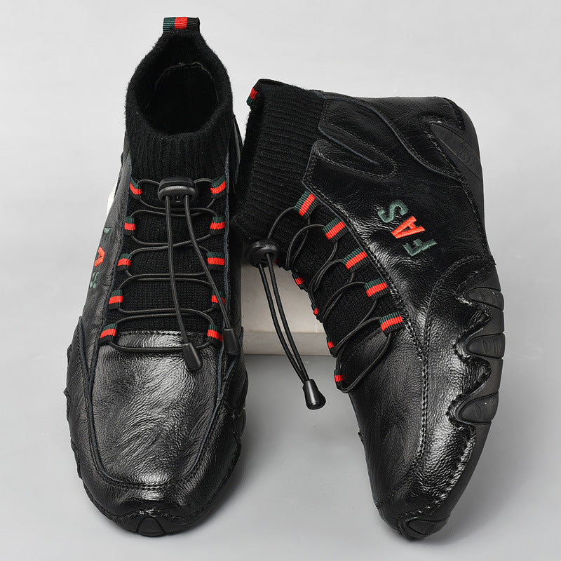 Damen Sportliche Leder Sneakers mit hohem Schaft und elastischer Schnürung R&B