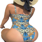 Damen Einteiler Badeanzug mit modernem Wickeldesign und floralem Druck