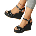 Damen Modische Wedge-Sandalen mit Punkte-Design und verstellbarem Riemen R&B