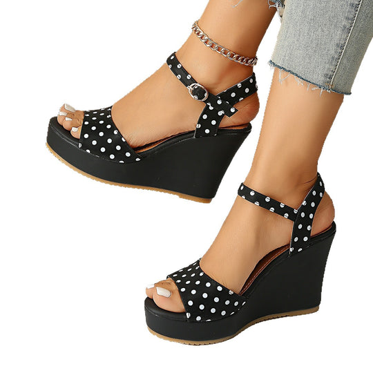 Damen Modische Wedge-Sandalen mit Punkte-Design und verstellbarem Riemen R&B