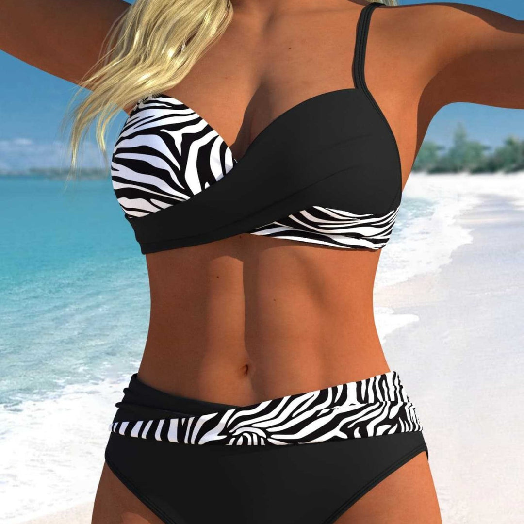 Damen Sportliches Bikini-Set mit Wickeldesign und hohem Bund R&B