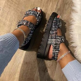 Damen Riemchen-Sandalen mit gepolsterter Sohle und verstellbarem Design R&B