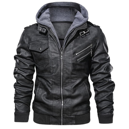 Herren flauschige Kunstlederjacke mit Hoodie R&B