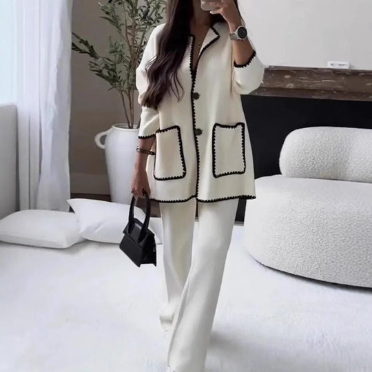 Damen modischer Cardigan-Anzug mit Kontrastnähten R&B
