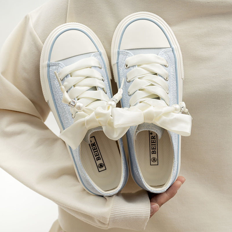 Damen Bequeme Plattform-Sneaker mit verspielten Schnürsenkeln und eleganter Oberfläche R&B