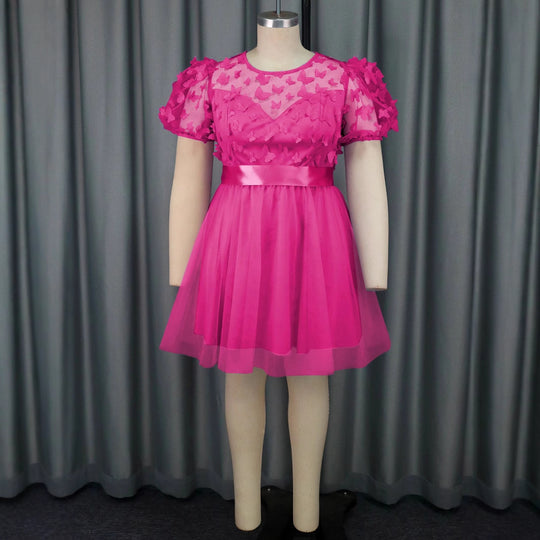 Damen Festliches Kleid mit transparenten Puffärmeln und zarten Schmetterlingsdetails R&B