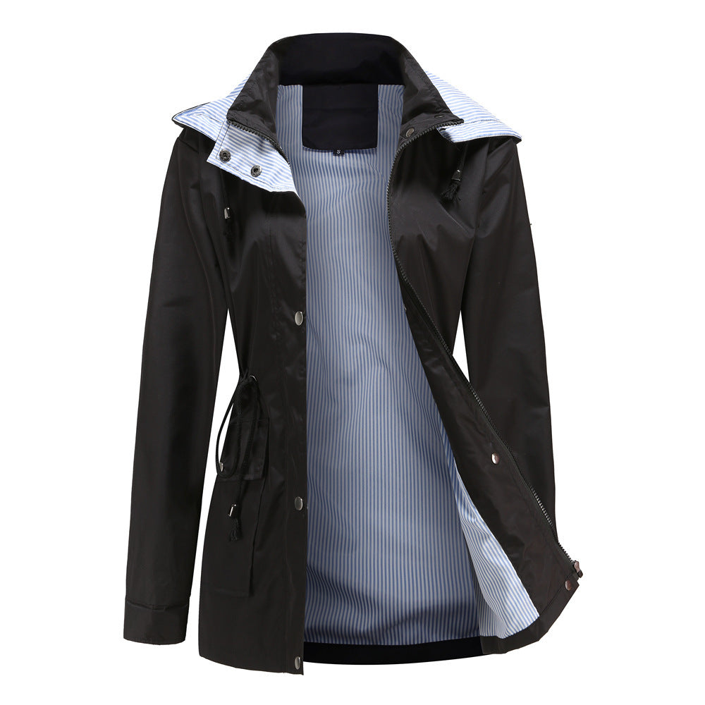 Damen Wetterfeste Regenjacke mit verstellbarem Kapuzenkragen und Taillenzug R&B