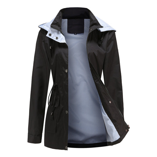 Damen Wetterfeste Regenjacke mit verstellbarem Kapuzenkragen und Taillenzug R&B