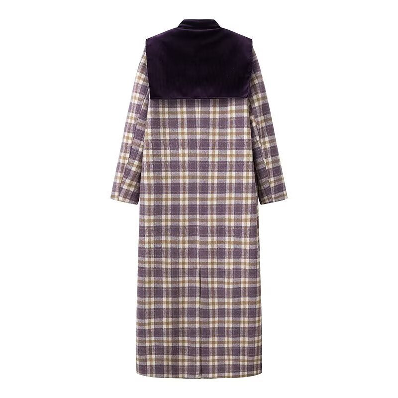 Damen Karierter Trenchcoat mit luxuriösen Veloursdetails R&B