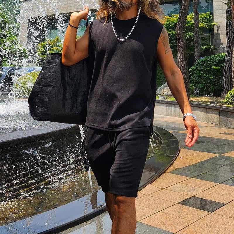 Herren lässiges Kurzarm Sweatshirt und Shorts Set R&B