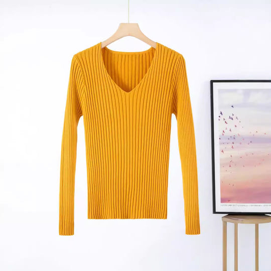 Damen Feinstrickpullover mit V-Ausschnitt und Rippenstruktur R&B
