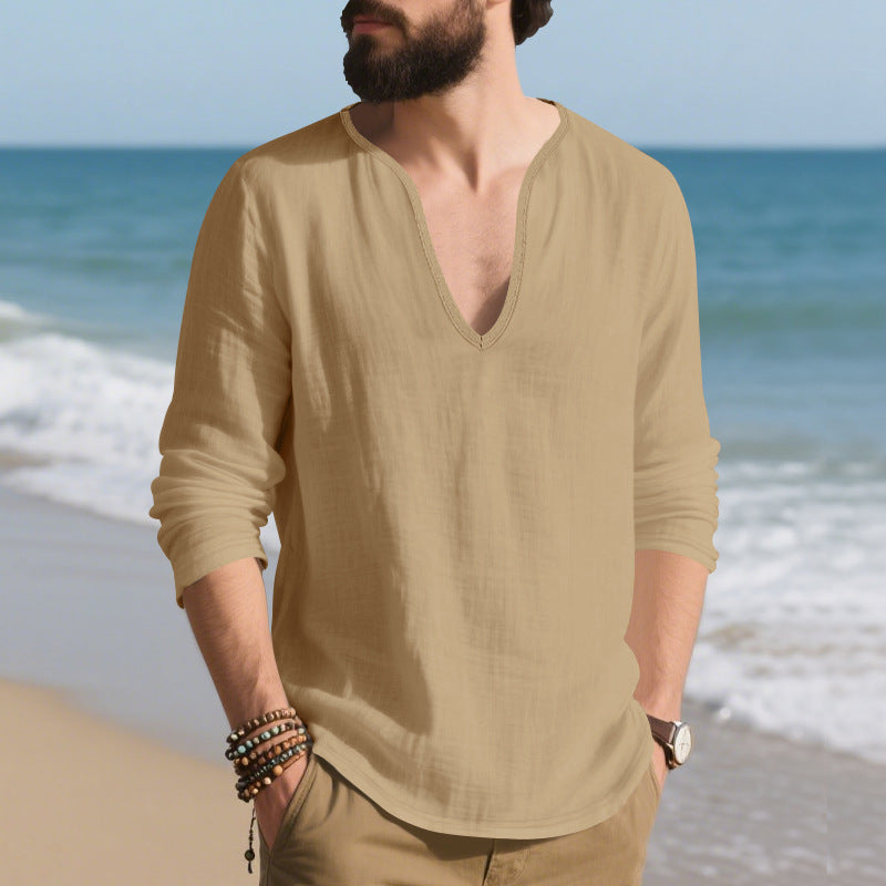 Herren lässiges Langarmshirt mit V-Ausschnitt aus hochwertigem Baumwollmix R&B
