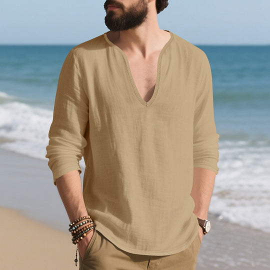 Herren lässiges Langarmshirt mit V-Ausschnitt aus hochwertigem Baumwollmix R&B