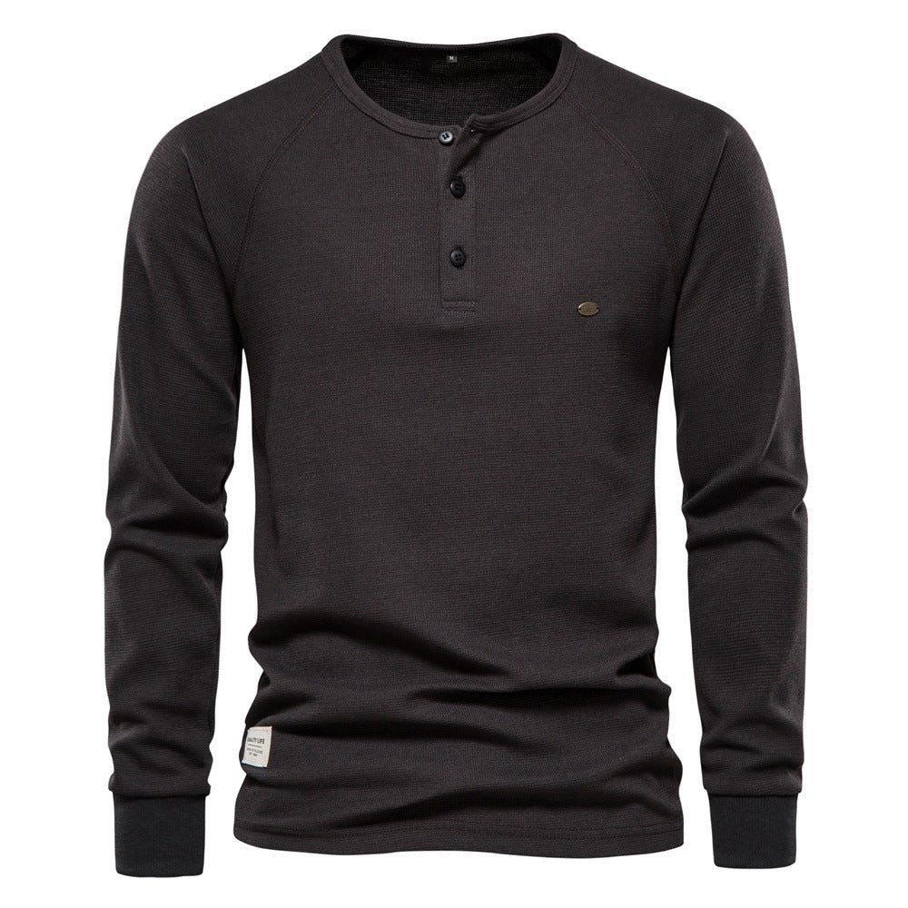 Herren Langarm-Henley-Shirt mit strukturierter Oberfläche und modischer Knopfleiste R&B