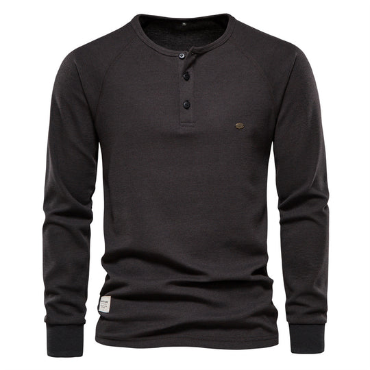 Herren Langarm-Henley-Shirt mit strukturierter Oberfläche und modischer Knopfleiste R&B