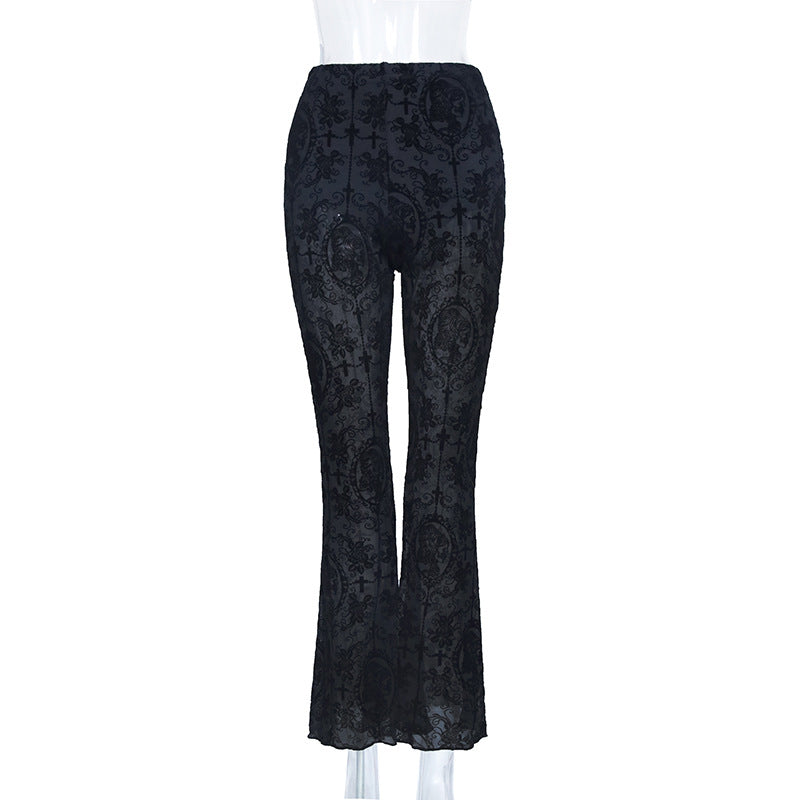 Damen Elegante Spitzenhose mit hohem Bund und geschmackvollem Muster EB