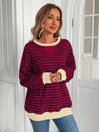 Damen gestreifter Pullover mit lockerer Passform