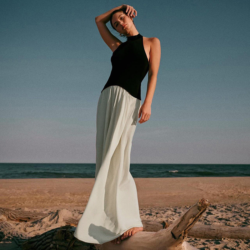 Damen Elegantes Maxikleid mit hochgeschlossenem Design und zwei Farbdetails R&B