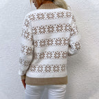 Damen Strickpullover mit Wintermotiv und hochgeschlossenem Kragen