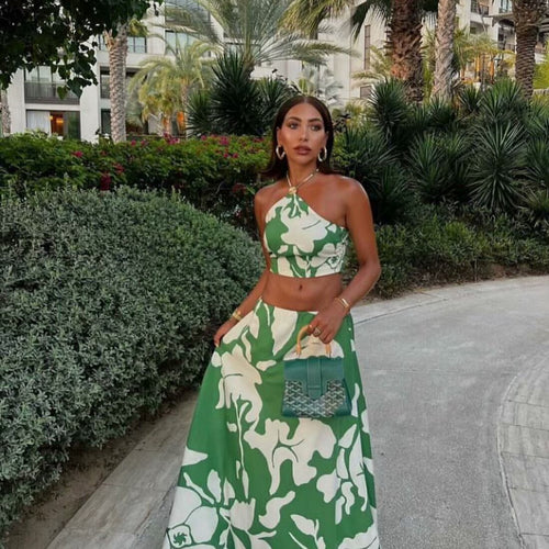 Damen Set aus Crop-Top und Maxiröcken mit floralem Design R&B