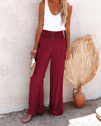 Damen Elegante Weite Hose mit Knopfleiste und hoher Taille R&B