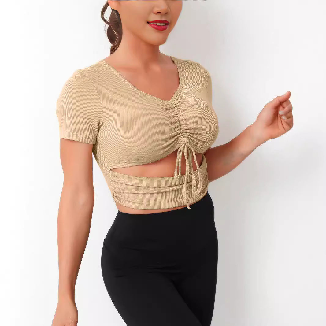 Damen Cropped Top mit Schnürung und V-Ausschnitt R&B