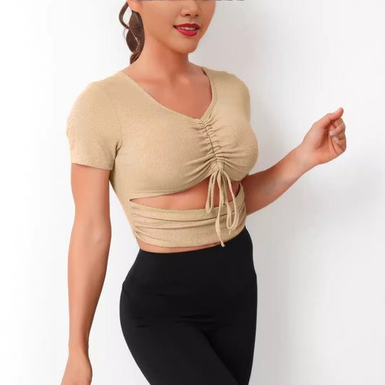 Damen Cropped Top mit Schnürung und V-Ausschnitt R&B