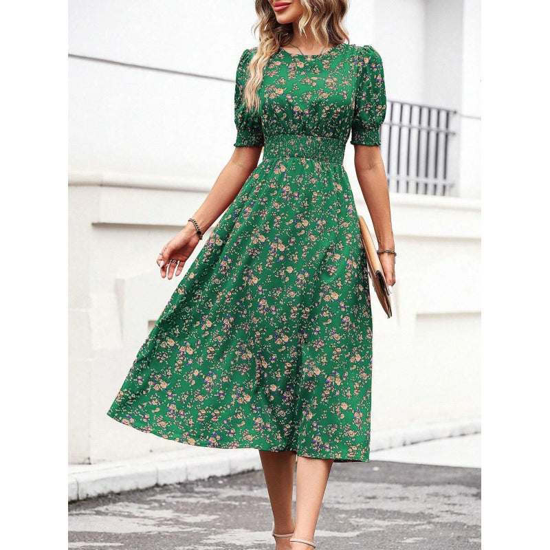 Damen Leichtes Blumendruck Maxi Kleid mit Smock-Taille R&B