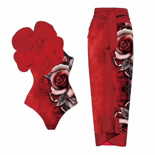 Damen Einteiler Badeanzug mit floralem 3D-Design R&B