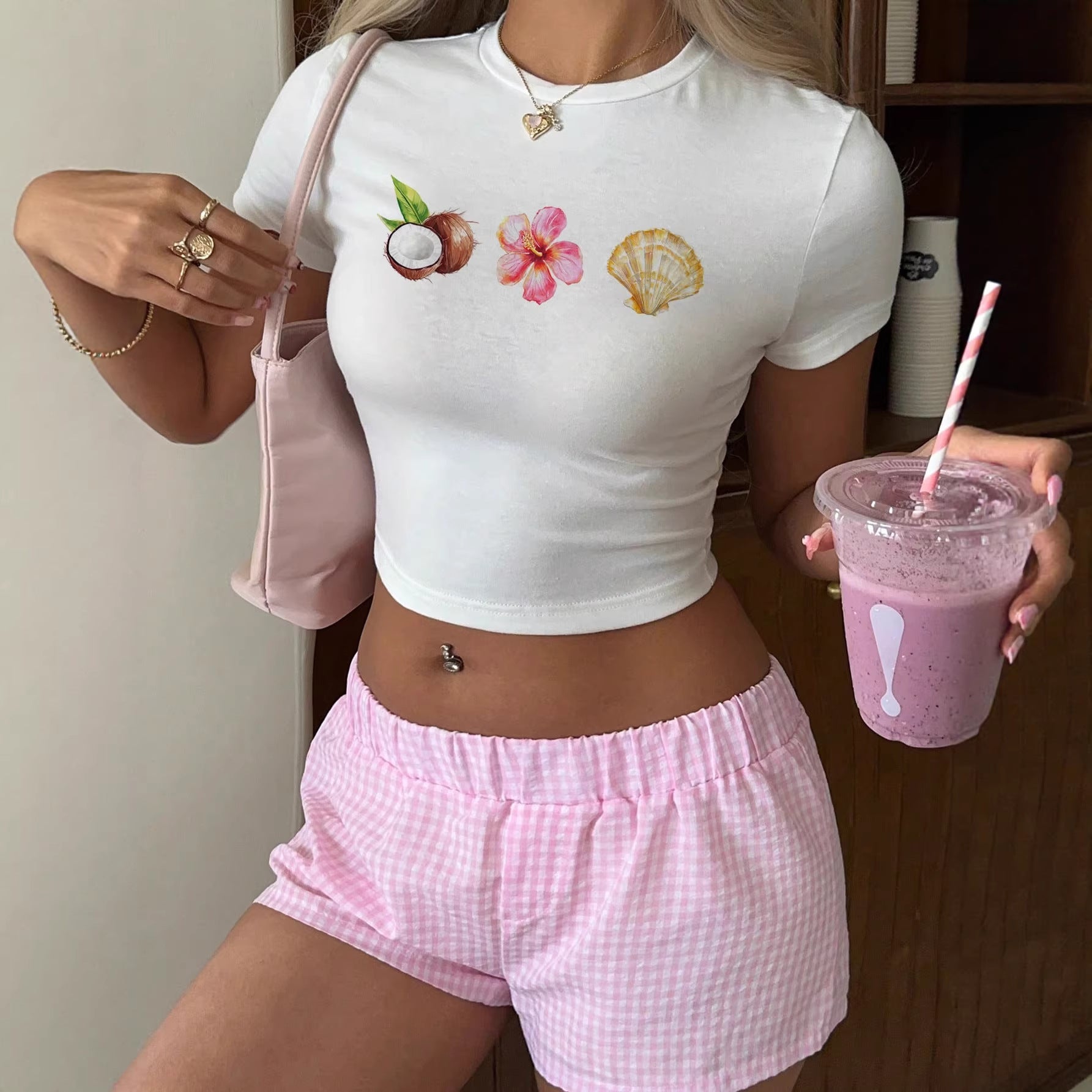 Damen Crop-Top mit sommerlichem Motiv R&B