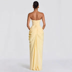 Damen Elegantes Bandeau Abendkleid mit Raffungen und Beinschlitz R&B