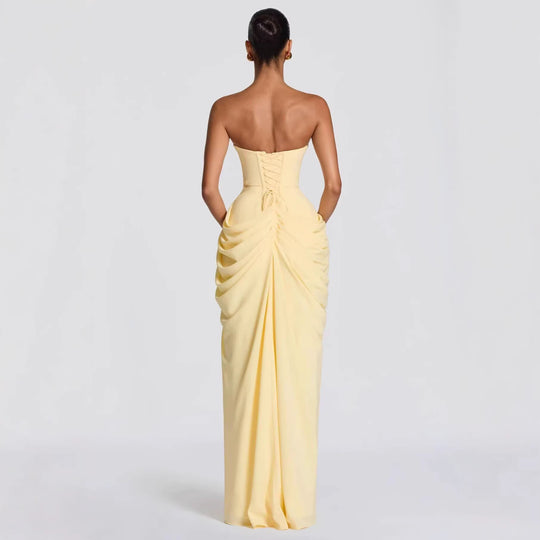Damen Elegantes Bandeau Abendkleid mit Raffungen und Beinschlitz R&B