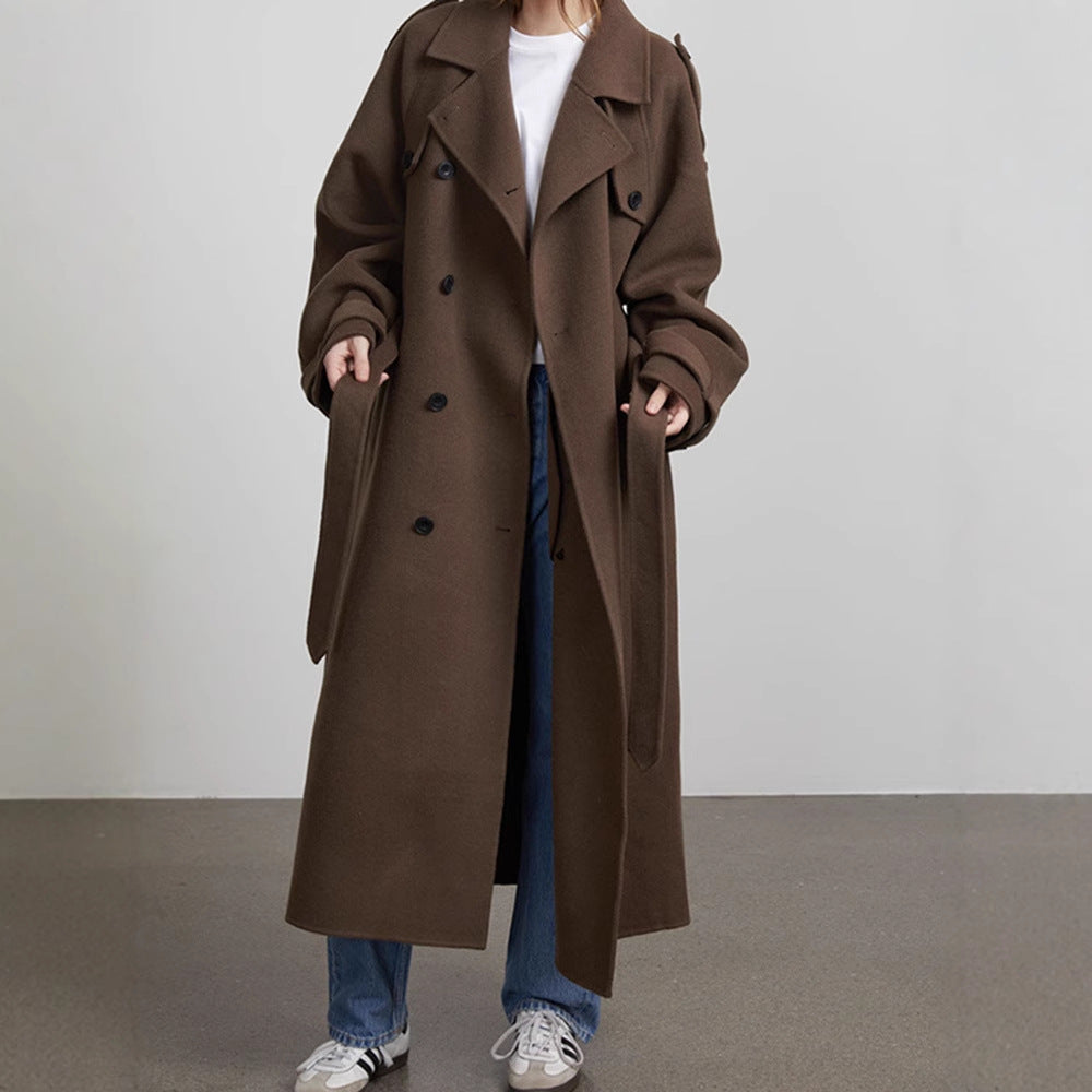 Damen Oversized Trenchcoat aus hochwertigem Wollgemisch mit doppelter Knopfleiste R&B