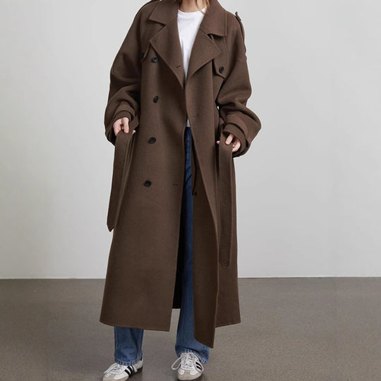 Damen Oversized Trenchcoat aus hochwertigem Wollgemisch mit doppelter Knopfleiste R&B
