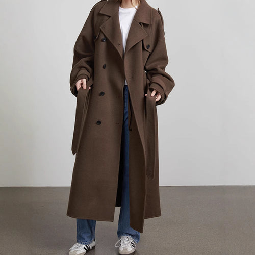 Damen Oversized Trenchcoat aus hochwertigem Wollgemisch mit doppelter Knopfleiste R&B
