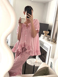 Damen Pyjama-Set mit Rüschen und Karomuster