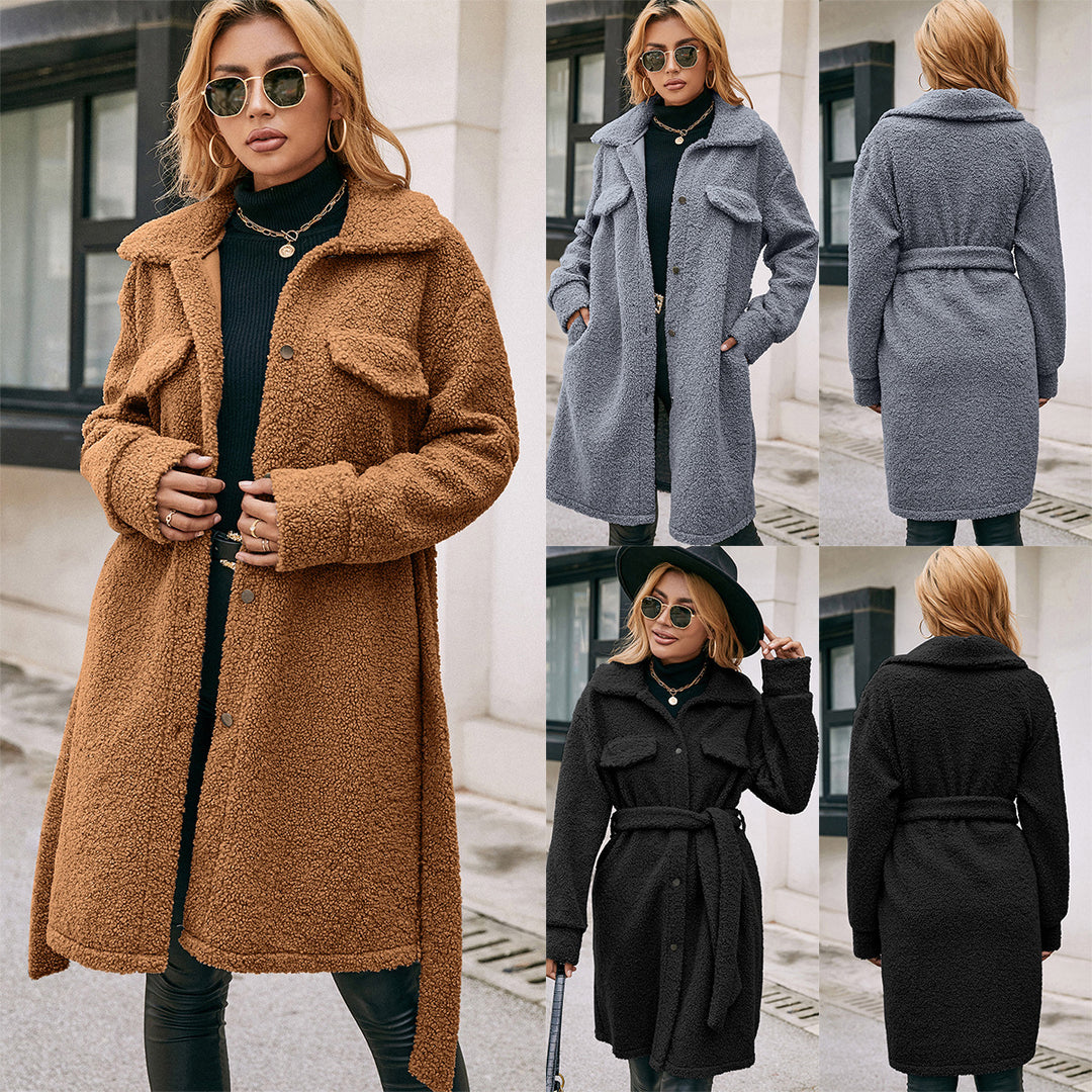 Damen Kuschelige Teddyjacke mit großzügigen Taschen und Knopfdetails R&B