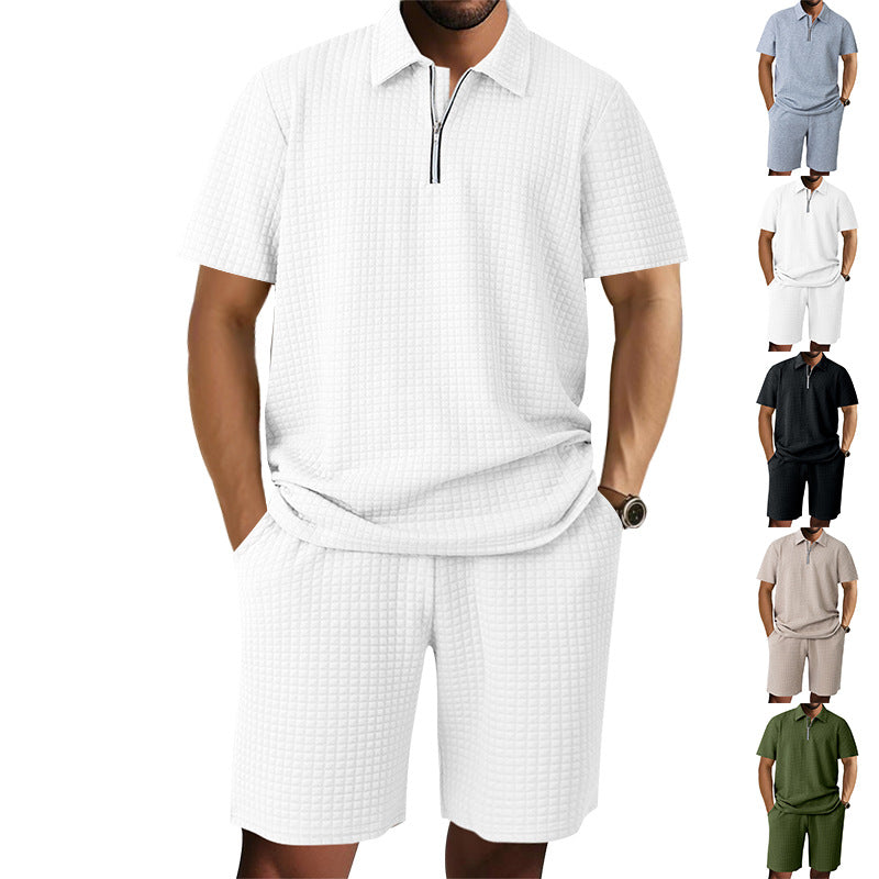 Herren lässiges Kurzarm-Set mit strukturiertem Design und elastischem Bund R&B