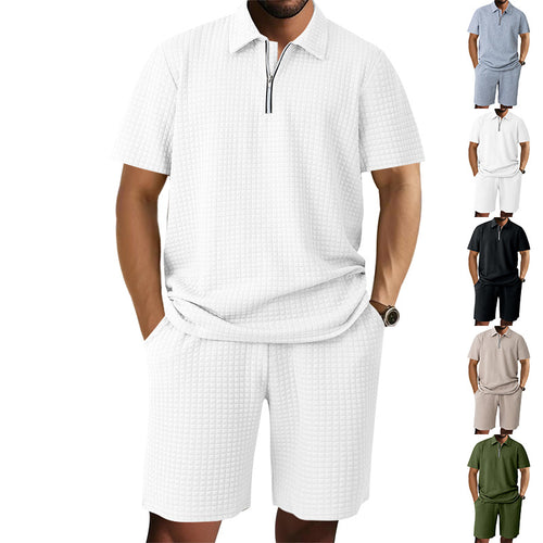 Herren lässiges Kurzarm-Set mit strukturiertem Design und elastischem Bund R&B