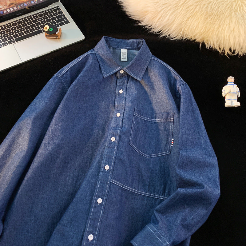 Herren Denim Longsleeve Hemd mit klassischem Button-Down-Kragen R&B