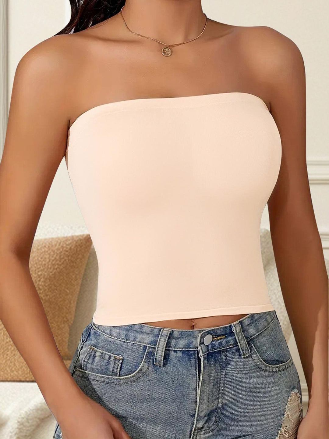 Damen Bandeau-Oberteil mit dekorativem Ketten-Design und elastischer Passform R&B