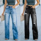 Damen High-Waist Schluchzen Jeans mit weitem Beinum R&B