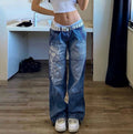Damen Weit geschnittene Jeans mit einzigartigem Design und prominentem Druck R&B