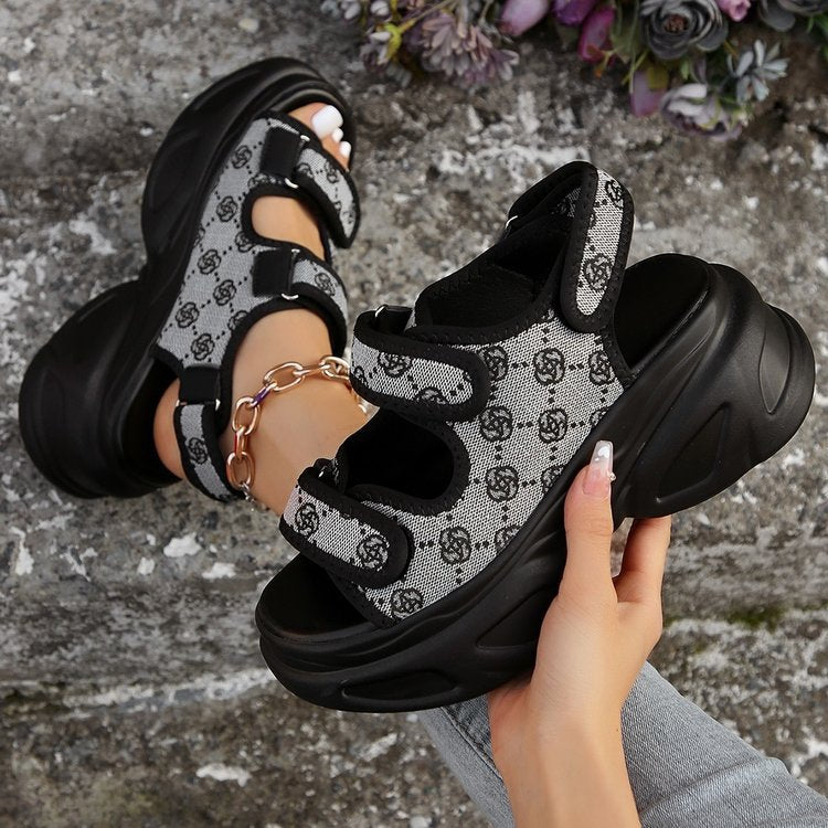 Damen Glamouröse Plateau-Sandalen mit verstellbaren Riemen und funkelnden Applikationen R&B