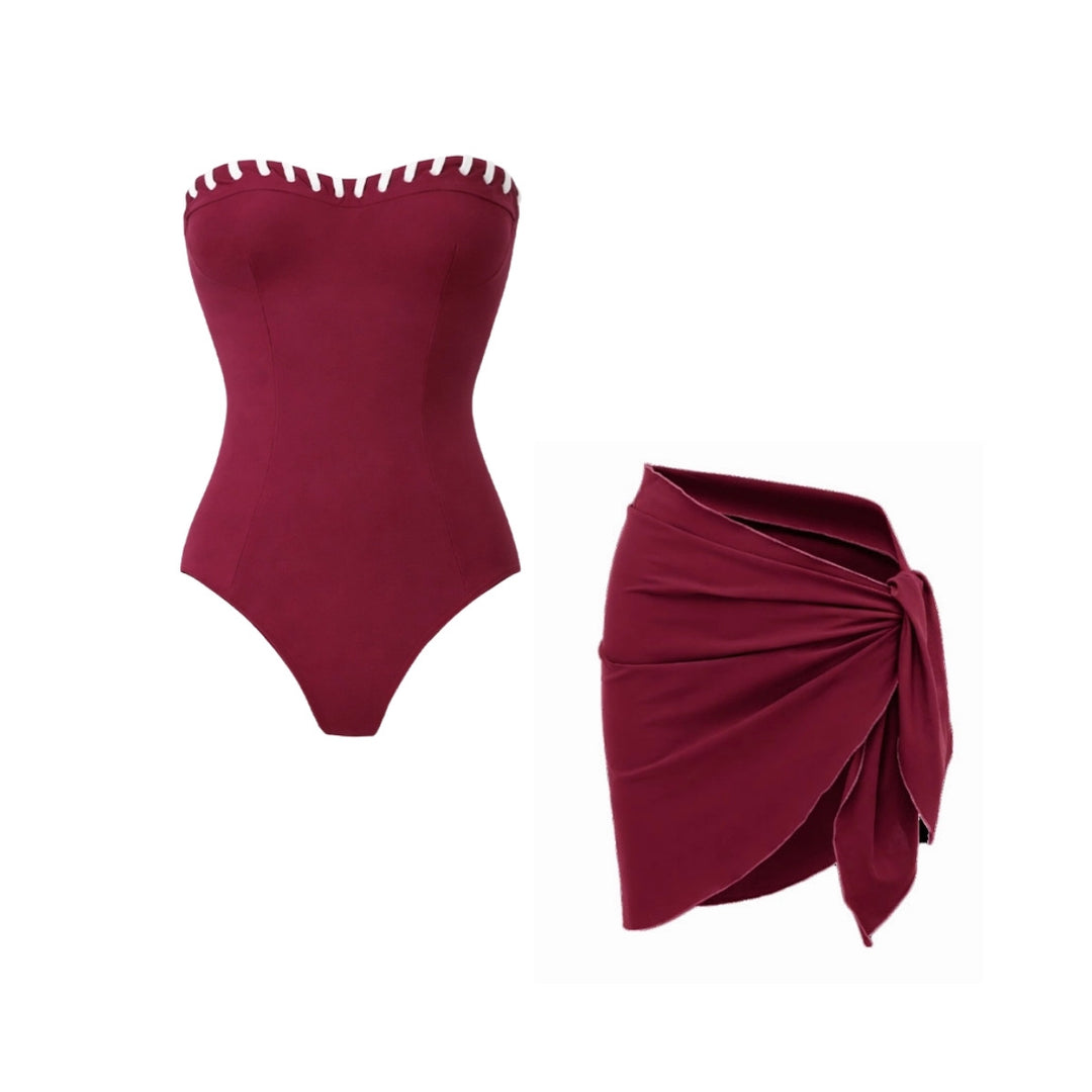 Damen Bikini-Set mit modischem High-Waist-Höschen und Latzhosen von R&B
