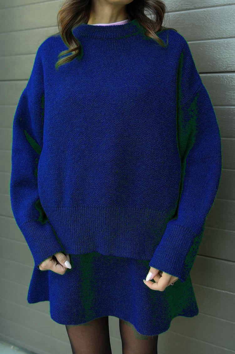Damen bequemer Strickpullover mit überschnittenen Schultern und modischem Saum R&B